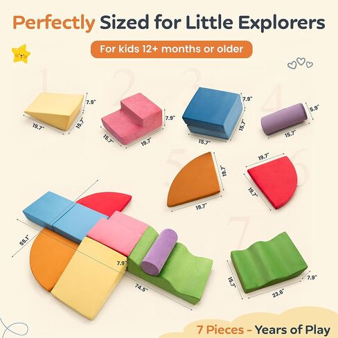 Foam Climbing Blocks for Toddlers 1-3 & Babies - Baby Climbing Blocks Soft Play Set, Toddler Climbing Toys for 1 Year Old, 7pc Foam Play Gym, Crawling Climber & Soft Play Equipment for Infant Kids in Kuwait