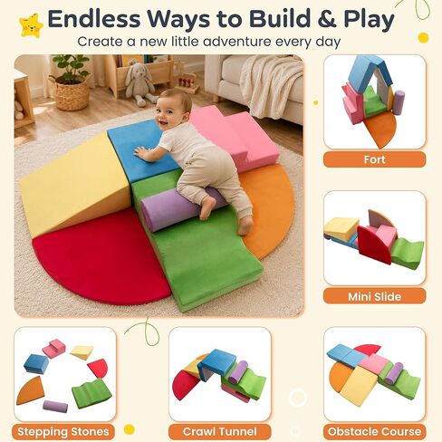 Foam Climbing Blocks for Toddlers 1-3 & Babies - Baby Climbing Blocks Soft Play Set, Toddler Climbing Toys for 1 Year Old, 7pc Foam Play Gym, Crawling Climber & Soft Play Equipment for Infant Kids in Kuwait