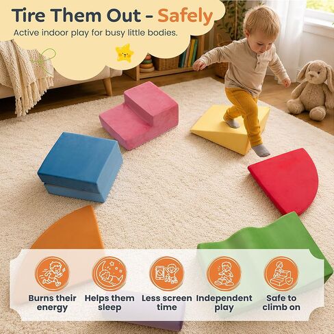 Foam Climbing Blocks for Toddlers 1-3 & Babies - Baby Climbing Blocks Soft Play Set, Toddler Climbing Toys for 1 Year Old, 7pc Foam Play Gym, Crawling Climber & Soft Play Equipment for Infant Kids in Kuwait