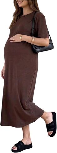 SHENHE Women's Maternity Maxi Dress Short Sleeve Loose Fit Summer Casual Pregnancy Tshirt Dress in Kuwait