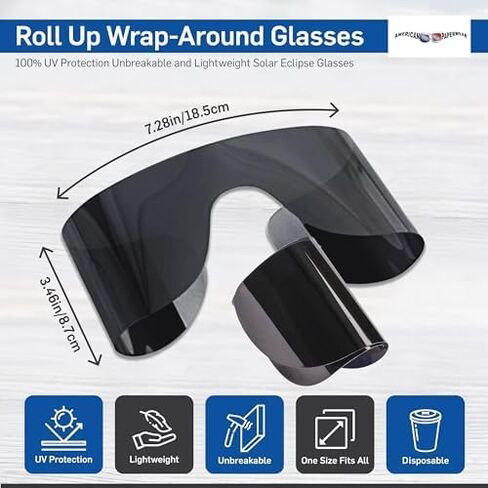 SolarWear Solar Eclipse Glasses 4-Pack | ISO 12312-2 Certified, Premium Wraparound Viewer, Fits Under Prescription Glasses, Universal fit, Black Lens, Made in USA in Kuwait