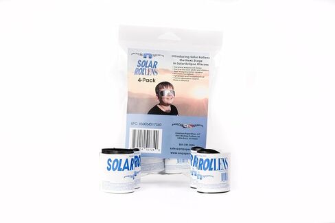 SolarWear Solar Eclipse Glasses 4-Pack | ISO 12312-2 Certified, Premium Wraparound Viewer, Fits Under Prescription Glasses, Universal fit, Black Lens, Made in USA in Kuwait