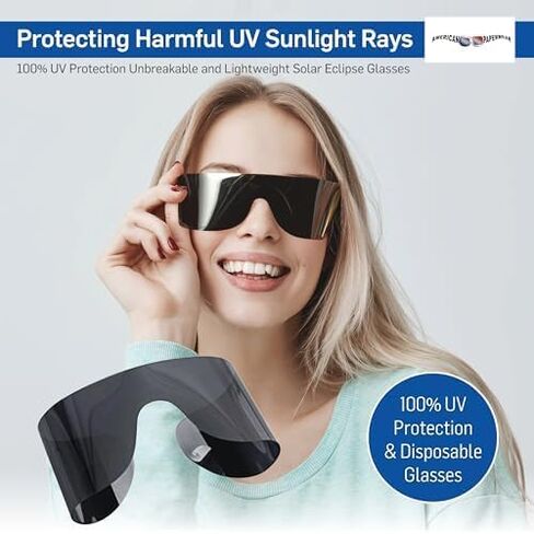 SolarWear Solar Eclipse Glasses 4-Pack | ISO 12312-2 Certified, Premium Wraparound Viewer, Fits Under Prescription Glasses, Universal fit, Black Lens, Made in USA in Kuwait