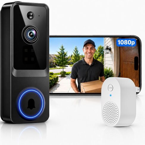 Doorbell Camera Wireless, 1080P Video Doorbell Camera Battery Powered, Security Camera with AI Human Detection, 2-Way Audio, Night Vision, Cloud Storage, 2.4G WiFi, Front Door Camera for Home Security in Kuwait