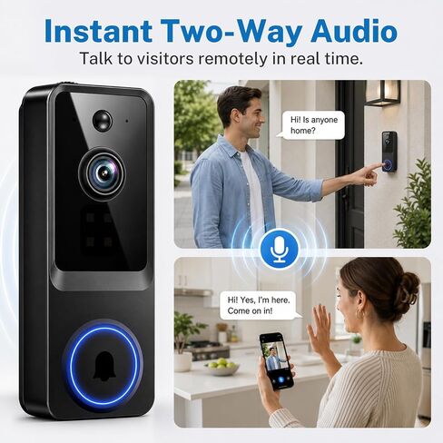 Doorbell Camera Wireless, 1080P Video Doorbell Camera Battery Powered, Security Camera with AI Human Detection, 2-Way Audio, Night Vision, Cloud Storage, 2.4G WiFi, Front Door Camera for Home Security in Kuwait