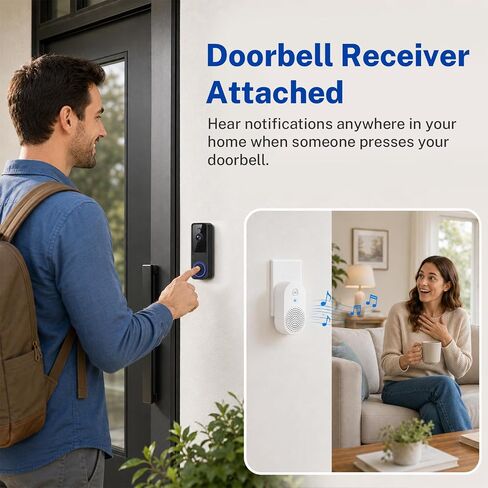 Doorbell Camera Wireless, 1080P Video Doorbell Camera Battery Powered, Security Camera with AI Human Detection, 2-Way Audio, Night Vision, Cloud Storage, 2.4G WiFi, Front Door Camera for Home Security in Kuwait
