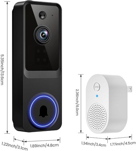 Doorbell Camera Wireless, 1080P Video Doorbell Camera Battery Powered, Security Camera with AI Human Detection, 2-Way Audio, Night Vision, Cloud Storage, 2.4G WiFi, Front Door Camera for Home Security in Kuwait