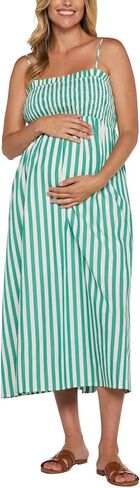 Motherhood Maternity Women's Sleeveless Smocked Maxi Pregnancy Dress with Pockets and Removable Straps in Kuwait
