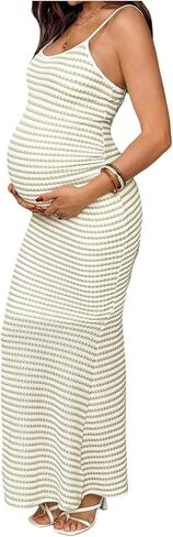 SHENHE Women's Maternity Maxi Dress Spaghetti Strap Striped Knit Bodycon Summer Pregnancy Dress in Kuwait