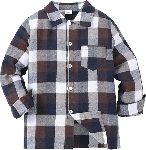 Jecson Boys Flannel Shirts Button Down Long Sleeve Shirts for 5-14Y | Soft lightweight fabric, skin-friendly, fade & shrink resistant, low iron care, perfect for casual wear & active boys in Kuwait