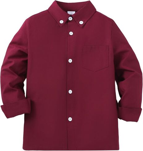 Jecson Boys Dress Shirts Collared Button Down Long Sleeve Shirt 5-14Y | Boys oxford button-up shirt, fade & shrink resistant, classic fit, great for school, church, weddings & family photos in Kuwait