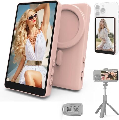 شاشة Vamvo Selfie Monitor، Vlog مغناطيسية مع جهاز تحكم عن بعد، شاشة لاسلكية 1080 بكسل تعكس تسجيل الفيديو لنظام Android iOS، لمنشئ المحتوى، البث المباشر وTikTok (أبيض) in Kuwait
