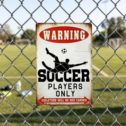 Soccer Player Only Warning Sign, Vintage Metal Wall Decor Football Plaque for Boys Bedroom,Sports Bar,Game Room, Ideal Gift for Soccer Lovers 8x12 Inch in Kuwait