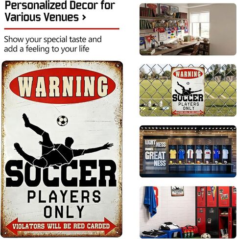Soccer Player Only Warning Sign, Vintage Metal Wall Decor Football Plaque for Boys Bedroom,Sports Bar,Game Room, Ideal Gift for Soccer Lovers 8x12 Inch in Kuwait