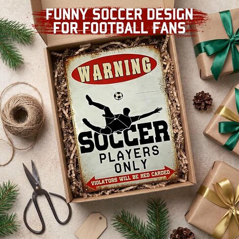 Soccer Player Only Warning Sign, Vintage Metal Wall Decor Football Plaque for Boys Bedroom,Sports Bar,Game Room, Ideal Gift for Soccer Lovers 8x12 Inch in Kuwait