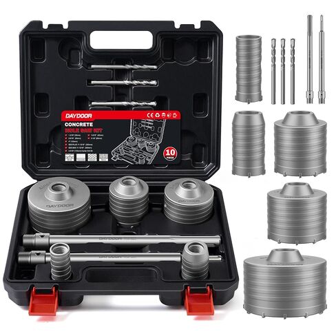 DAYDOOR Concrete Hole Saw Kit, 10-Piece Masonry Hole Saw Kit SDS Plus & SDS Max Shank Adapter, 1-3/16", 1-9/16", 2-9/16", 3-1/8", 4" Core Drill Bits Set for Brick, Cement Wall, and Stone in Kuwait
