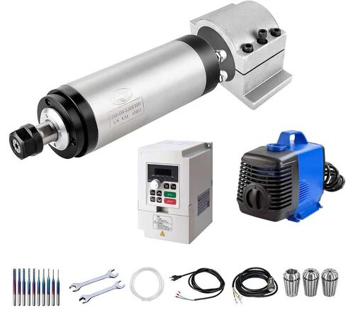 CNC Spindle Motor Kits, 220V 2.2KW 80mm Water Cooled Spindle Motor CNC motor +220V 2.2KW VFD+Clamp Mount +Water Pump+ Water pipe+ER20 Collet set + Drill bits+ wires+wrenches for CNC Router Machine in Kuwait