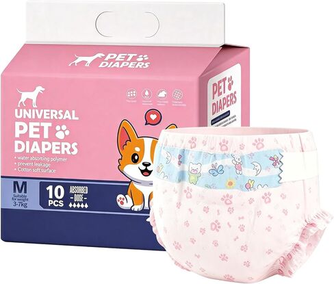Pet Diapers, Goat Diapers for Females,M Waist Size 28-48/10 Pieces All-Absorb Disposable Secure Fit, Breathable Absorbency, Leak Guard, Cute Patterns, Stays Dry Longer, Goats to Move Freely Indoors in Kuwait