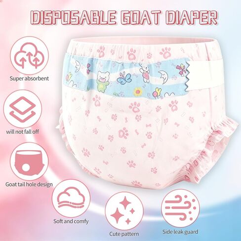 Pet Diapers, Goat Diapers for Females,M Waist Size 28-48/10 Pieces All-Absorb Disposable Secure Fit, Breathable Absorbency, Leak Guard, Cute Patterns, Stays Dry Longer, Goats to Move Freely Indoors in Kuwait