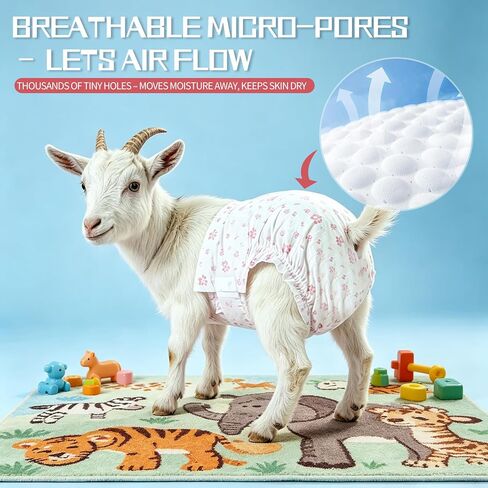 Pet Diapers, Goat Diapers for Females,M Waist Size 28-48/10 Pieces All-Absorb Disposable Secure Fit, Breathable Absorbency, Leak Guard, Cute Patterns, Stays Dry Longer, Goats to Move Freely Indoors in Kuwait