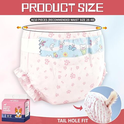 Pet Diapers, Goat Diapers for Females,M Waist Size 28-48/10 Pieces All-Absorb Disposable Secure Fit, Breathable Absorbency, Leak Guard, Cute Patterns, Stays Dry Longer, Goats to Move Freely Indoors in Kuwait