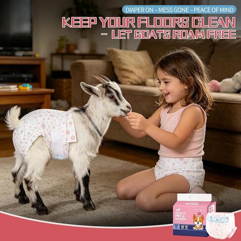 Pet Diapers, Goat Diapers for Females,M Waist Size 28-48/10 Pieces All-Absorb Disposable Secure Fit, Breathable Absorbency, Leak Guard, Cute Patterns, Stays Dry Longer, Goats to Move Freely Indoors in Kuwait