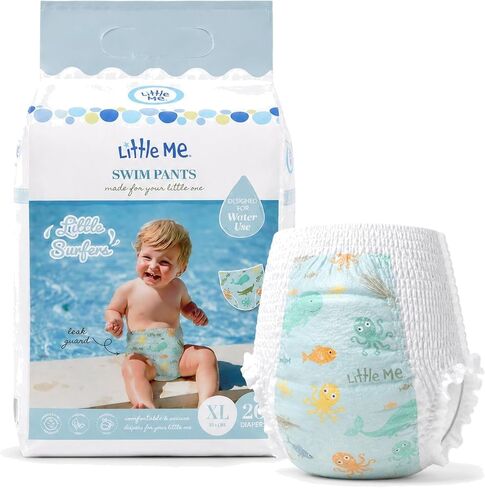Little Me Swim Pants Disposable Swim Diapers for Babies & Toddlers, Designed for Water Use, Soft & Flexible Stretch Fit, Leak Guard Protection, Cute Sea Creatures Print, 20 Count (Size 4, 20, Count) in Kuwait