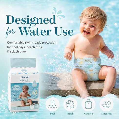 Little Me Swim Pants Disposable Swim Diapers for Babies & Toddlers, Designed for Water Use, Soft & Flexible Stretch Fit, Leak Guard Protection, Cute Sea Creatures Print, 20 Count (Size 4, 20, Count) in Kuwait