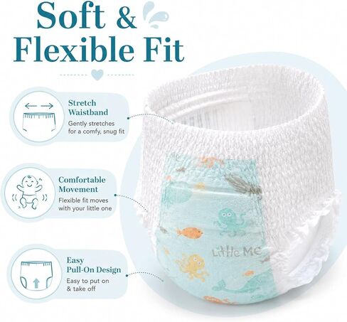 Little Me Swim Pants Disposable Swim Diapers for Babies & Toddlers, Designed for Water Use, Soft & Flexible Stretch Fit, Leak Guard Protection, Cute Sea Creatures Print, 20 Count (Size 4, 20, Count) in Kuwait