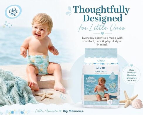 Little Me Swim Pants Disposable Swim Diapers for Babies & Toddlers, Designed for Water Use, Soft & Flexible Stretch Fit, Leak Guard Protection, Cute Sea Creatures Print, 20 Count (Size 4, 20, Count) in Kuwait