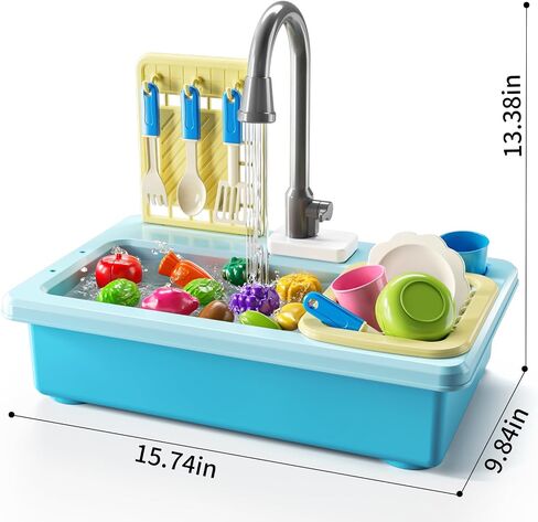 JUKUDAHU Play Sink with Running Water, Play Kitchen Toys Sink for Kids 3 4 5 6 7 Years Old, Electrical Dishwasher, Color Changing Kitchen Accessories, Dishes Games, Gifts for Toddlers 3-5 in Kuwait