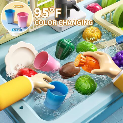 JUKUDAHU Play Sink with Running Water, Play Kitchen Toys Sink for Kids 3 4 5 6 7 Years Old, Electrical Dishwasher, Color Changing Kitchen Accessories, Dishes Games, Gifts for Toddlers 3-5 in Kuwait