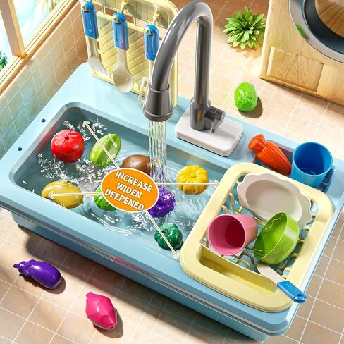 JUKUDAHU Play Sink with Running Water, Play Kitchen Toys Sink for Kids 3 4 5 6 7 Years Old, Electrical Dishwasher, Color Changing Kitchen Accessories, Dishes Games, Gifts for Toddlers 3-5 in Kuwait