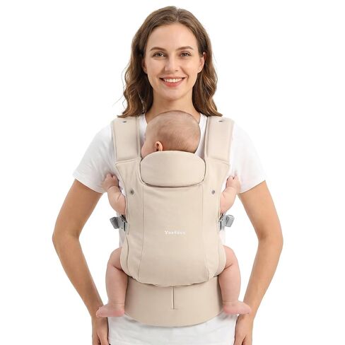 Yoofoss Baby Carrier - Ergonomic Lightweight, Adjustable Flip 4-in-1 with Hip & Lumbar Support, No Back Pain, Effortless to Put On, Baby Carrier Newborn to Toddler 7-35 lbs, Ivory in Kuwait