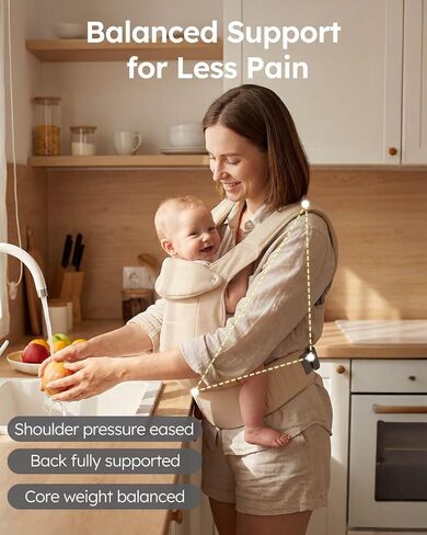Yoofoss Baby Carrier - Ergonomic Lightweight, Adjustable Flip 4-in-1 with Hip & Lumbar Support, No Back Pain, Effortless to Put On, Baby Carrier Newborn to Toddler 7-35 lbs, Ivory in Kuwait