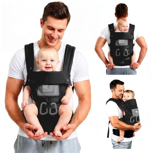 Baby Carrier, Lumbar Support Infant Carrier (0-36M, 8-33 lbs) with Foldable Headrest Carabiners for Big and Tall Parents, Men, Women (Black) in Kuwait