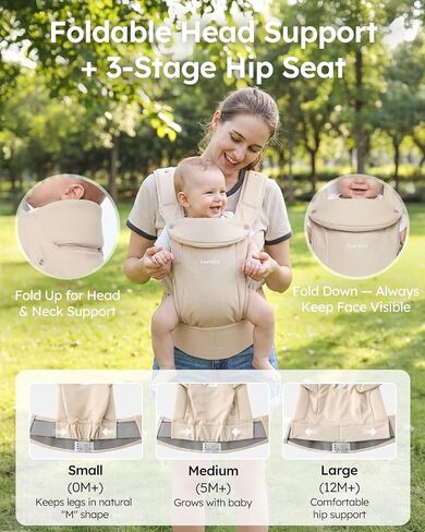 Yoofoss Baby Carrier - Ergonomic Lightweight, Adjustable Flip 4-in-1 with Hip & Lumbar Support, No Back Pain, Effortless to Put On, Baby Carrier Newborn to Toddler 7-35 lbs, Ivory in Kuwait