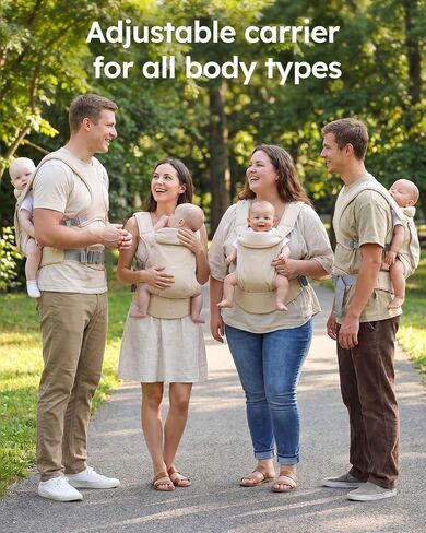 Yoofoss Baby Carrier - Ergonomic Lightweight, Adjustable Flip 4-in-1 with Hip & Lumbar Support, No Back Pain, Effortless to Put On, Baby Carrier Newborn to Toddler 7-35 lbs, Ivory in Kuwait