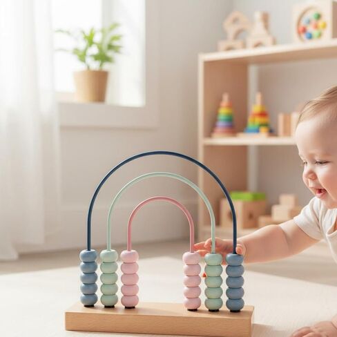 Wooden Bead Maze Toy Counting Frame Abacus Counter Bead Rollercoaster Sensory Activity Beech Wood Base for Fine Motor Skills and Counting Practice Suitable for Preschool Classroom in Kuwait