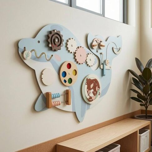 Dolphin Wall Panel Light Blue and White Children's Toy Sliding Parts Kids Play Item in Kuwait