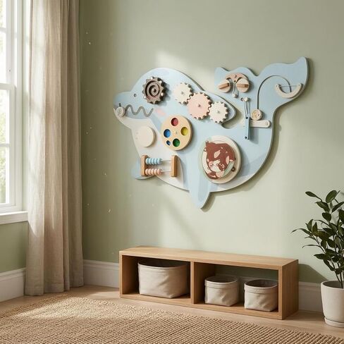 Menolana Children Wall Game Board Wooden Activity Board with Gears Beads Maze Track Sliding Parts Encourages Fine Motor Skills and Sensory Play Suitable for Playroom Bedroom Classroom Nursery in Kuwait