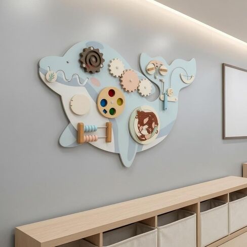 Menolana Children Wall Game Board Wooden Activity Board with Gears Beads Maze Track Sliding Parts Encourages Fine Motor Skills and Sensory Play Suitable for Playroom Bedroom Classroom Nursery in Kuwait