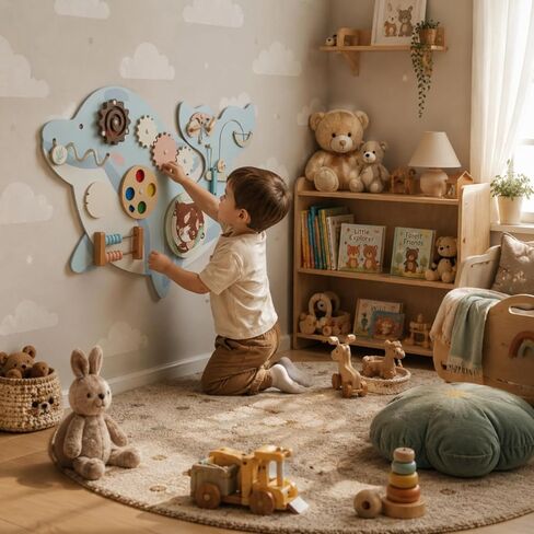 Menolana Children Wall Game Board Wooden Activity Board with Gears Beads Maze Track Sliding Parts Encourages Fine Motor Skills and Sensory Play Suitable for Playroom Bedroom Classroom Nursery in Kuwait