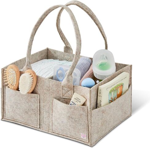 Upgraded Baby Diaper Caddy Organizer, Portable Nursery Storage Bin with Handle, Side Pockets Car Organizer for Diapers and Baby Wipes Essentials, Registry Gift Baskets (Small-Oatmeal) in Kuwait