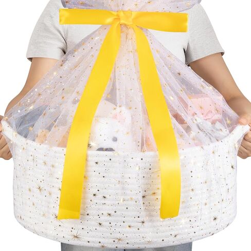 OIAHOMY Large Gift Basket Empty 17" x 12.6" x 7", Storage Basket with Gift Bag, Ribbon and Glitter Tulle for DIY Anytime, Toy Storage for Kids, Dogs with Handles in A Stylish Design - White in Kuwait