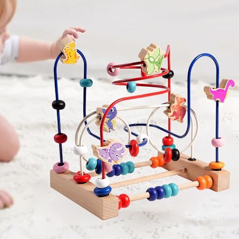 Wooden Bead Maze Toy Dinosaur Bead Maze Hand Eye Coordination Multifunctional in Kuwait