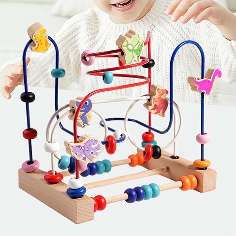 Wooden Bead Maze Toy Dinosaur Bead Maze Hand Eye Coordination Multifunctional in Kuwait