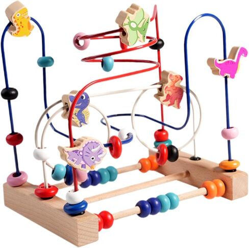 Wooden Bead Maze Toy Dinosaur Bead Maze Hand Eye Coordination Multifunctional in Kuwait