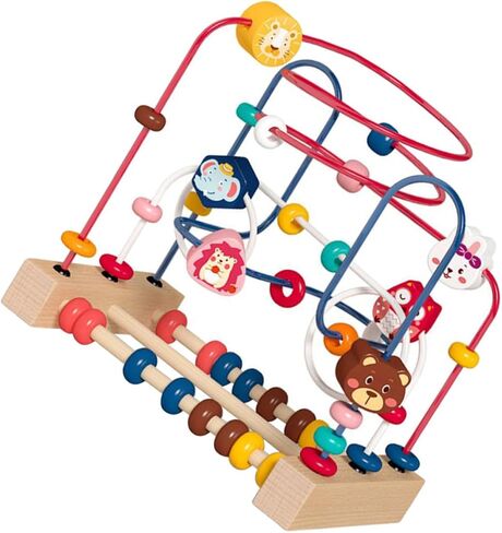 Animal Bead Maze Educational for Early Learning Color and Shape Recognition Wooden and Stainless Steel Bead Roller Activity in Kuwait