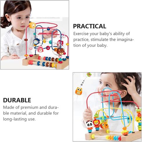 Animal Bead Maze Educational for Early Learning Color and Shape Recognition Wooden and Stainless Steel Bead Roller Activity in Kuwait